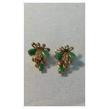 PR OF 14K GOLD JADE ? CLIP EARRINGS
