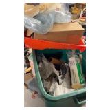 GREEN TOTE W/ PAINTING SUPPLIES, BRUSHES, ROLLERS