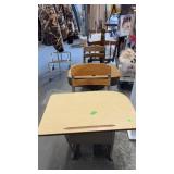 2 VINTAGE SCHOOL DESKS & BABY CRADLE