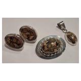 925 LEOPARD JASPER EARRINGS BROOCH & PENDANT