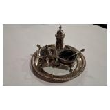 STERLING & GLASS SM PLATE W/ EPNS MINI SALT/PEPPER