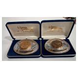 2 - MT CENTENNIAL -BRONZE TOKEN BELT BUCKLES