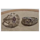 2 - 925 VTG STYLE AMETHYST COLOR & CZ RINGS