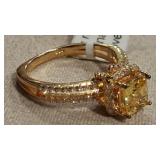 925 CITRINE COLOR & CZ GOLD TONE RING