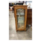 OAK LIGHTED BEVELED GLASS CURIO