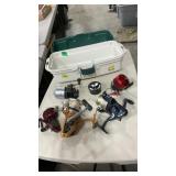 THREE SPIN REELS + TWO PUSH BUTTON FISHING REELS