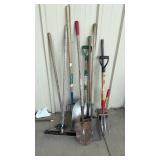 ASSORTED SHOVELS AND YARD TOOLS