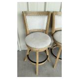 3 WOOD SWIVEL CHAIRS W/ PADDED SEAT