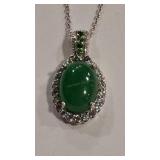 925 JADE CABOCHON & PERIDOT COLOR CZ NECKLACE