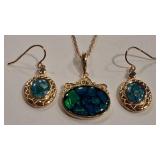 925 GOLD TONE BOULDER OPAL & BLUE TOPAZ COLOR