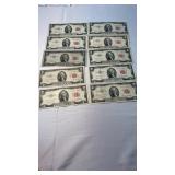 10 1953 SERIES JEFFERSON TWO DOLLAR RED LABEL
