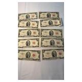 10 1953 SERIES JEFFERSON TWO DOLLAR RED LABEL
