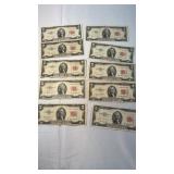 10 1953 SERIES JEFFERSON TWO DOLLAR RED LABEL