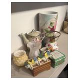 SMALL OIL LAMP, PITCHER & MISC GLASS