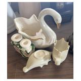 2 LENOX DISHES, CANDLE STICKS & A SWAN