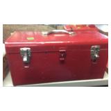 RED METAL TOOL BOX W/ TRAY