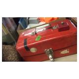 RED TACKLE BOX W/ MISC TOOLS