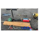 GROUP W/ ICE AUGER, WOOD POST, BIKE RACK, ROAD