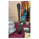INDIA BLACK BRASS ETCHED VASE, 17.5' TALL