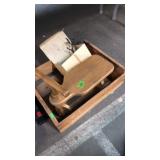 KID RIDE ON TRACTOR, WOODEN CRATE & CANDLE STAND