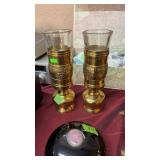 BRASS CHALLIS STYLE CANDLE STANDS W/ GLASS INSERTS