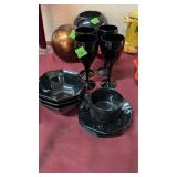 FITZ & FLOYD DISHES & VINTAGE BLACK MIKASA WINE