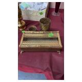 VINTAGE BRASS TISSUE BOX & 2 CUPS