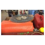 BX W/ GAS CAN, ORANGE TARPS, SURVEYOR'S RIBBON &