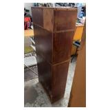 WOOD CABINET W/ 4 SHELVES, GLASS FRONT W/ KEY
