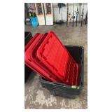 GROUP OF 4 TOTES W/ LIDS, RED/BLACK