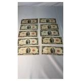 10 JEFFERSON TWO DOLLAR RED LABEL BILLS