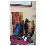 2 JASMINE ART GLASS CENTERPIECE VASES *ONE IS