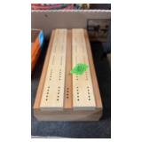 WOODEN CRIBBAGE BOARD W/ CARDS & PINS
