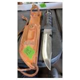 SURVIVAL KNIFE & LEATHER SHEATH