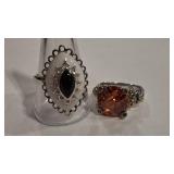 2 - 925 TOPAZ & MILKGLASS COLOR RINGS