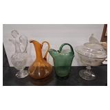 INDIANA GLASS PITCHERS  CLEAR DECANTER & COMPOTE