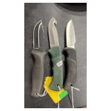 3 FIXED BLADE HUNTING KNIVES- 2 SCHRADE BLADES AN