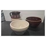 CROCK BOWLS & PITCHER