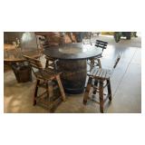 CHARRED BOURBON BARREL METAL HARDWARE TABLE & 4