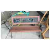 CAST METAL AND WOOD DECORATIVE BENCH