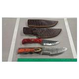 2 DAMASCUS FIXED BLADE KNIVES W/ SHEATHS