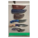 3 DAMASCUS KNIVES W/ SHEATHS