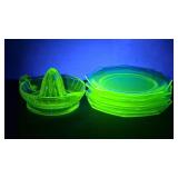 7 - URANIUM GLASS PLATES & JUICER