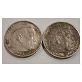 2 - 1935 GERMAN 5 REICHSMARK  SILVER COINS 90%