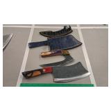 2 DAMASCUS KNIVES W/ SHEATHS INC. CLEAVER