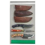 3 DAMASCUS KNIVES W/ SHEATHS