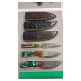 3 DAMASCUS KNIVES W/ SHEATHS