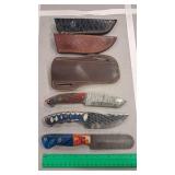 3 DAMASCUS KNIVES W/ SHEATHS