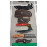 3 DAMASCUS KNIVES W/ SHEATHS