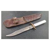 19TH CENTURY 9' MILITARY KNIFE & LEATHER SHEATH
